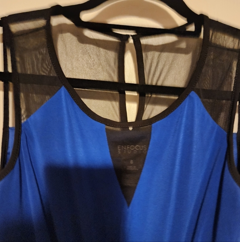 En Focus Studio Blue And Black Mesh Dress Size 8 - Picture 4 of 5